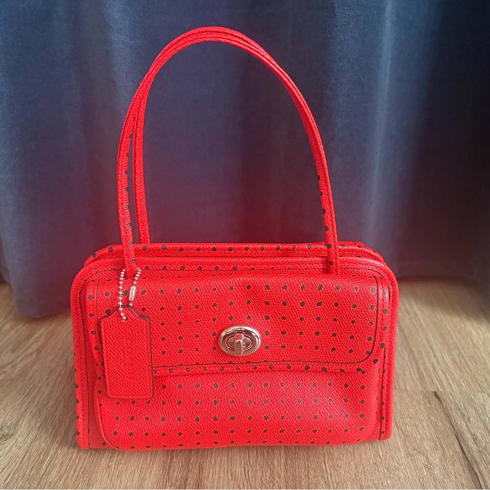 RARE Coach Red Bandana Paisley Print Top Handle Bag - Turnlock